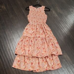 Sienna Sky Pink Orange Ruffled Tiered Sundress